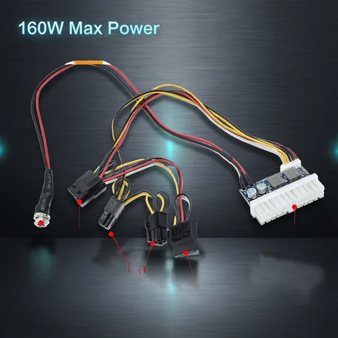 DC-ATX-160W DC 12V 24pin DC ATX PSU 12V DC Input 160W Peak Output Switch DC-DC ATX Pico PSU MINI ITX PC Power Supply