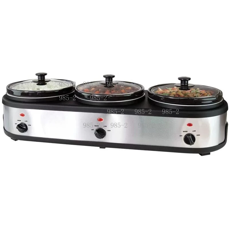 16530 Triple Ceramic Slow Cooker, 3×2.5L Independent Temperature Control Electric Stew Pot