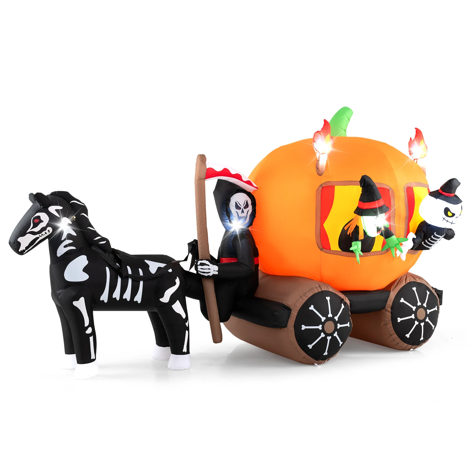 10.2 ft Long Halloween Inflatable Carriage LED Lighted Carriage w/ Pumpkin