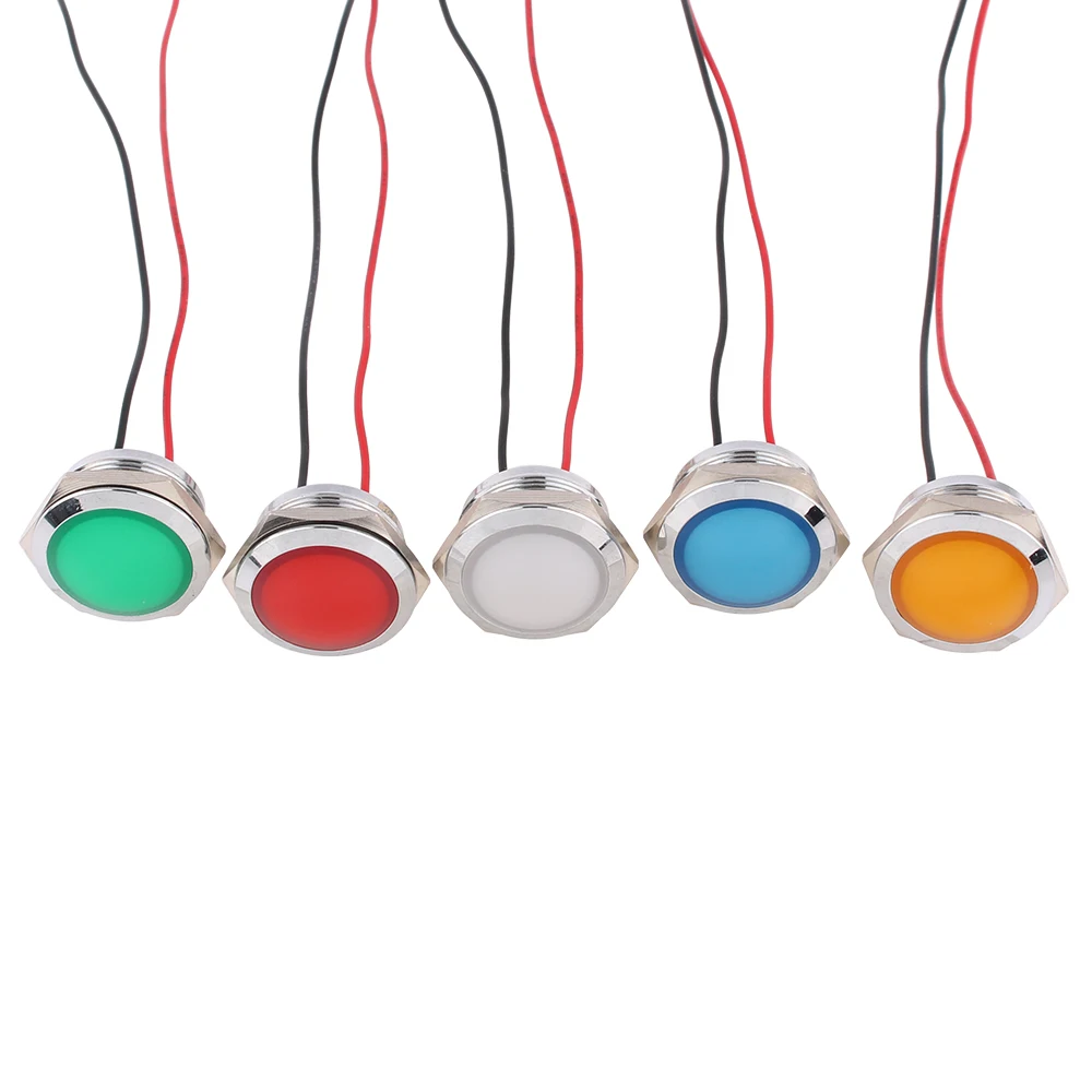 22mm LED Metal Indicator Light Spherical Round Signal Lamp 3V 6V 12V 24V 220V Red Green White Blue Yellow LED DIY Use