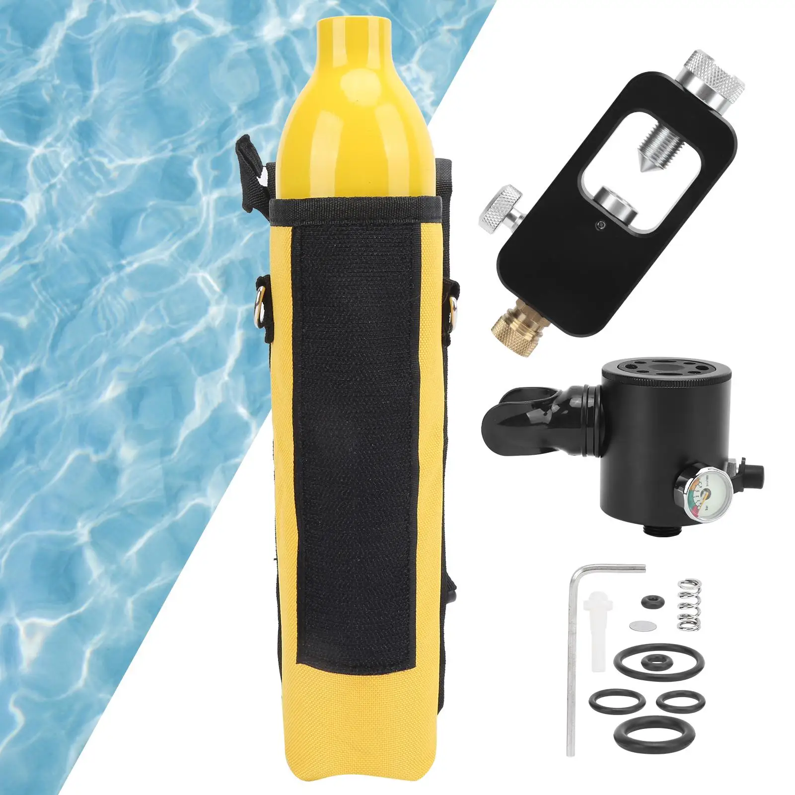 DIDEEP 0.5L Mini Diving Oxygen Tank with Breather Valve & Adapter - Snorkeling Gear Set for Underwater Adventures