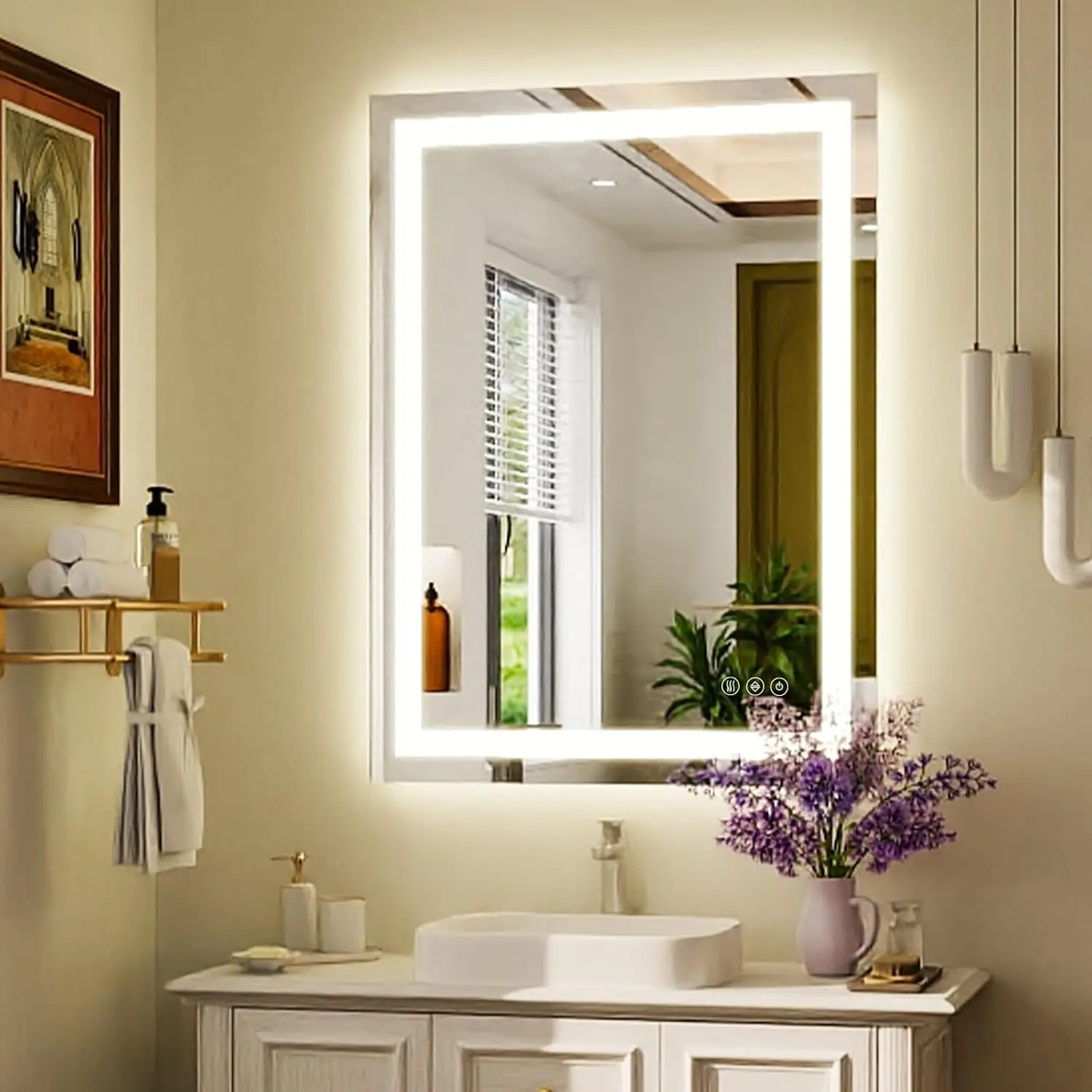 

Зеркало для ванной с LED-подсветкой 32'' x 24'', настенное зеркало с передней и задней подсветкой, 3 цвета подсветки, зеркало для макияжа с подсветкой, защита от запотевания.