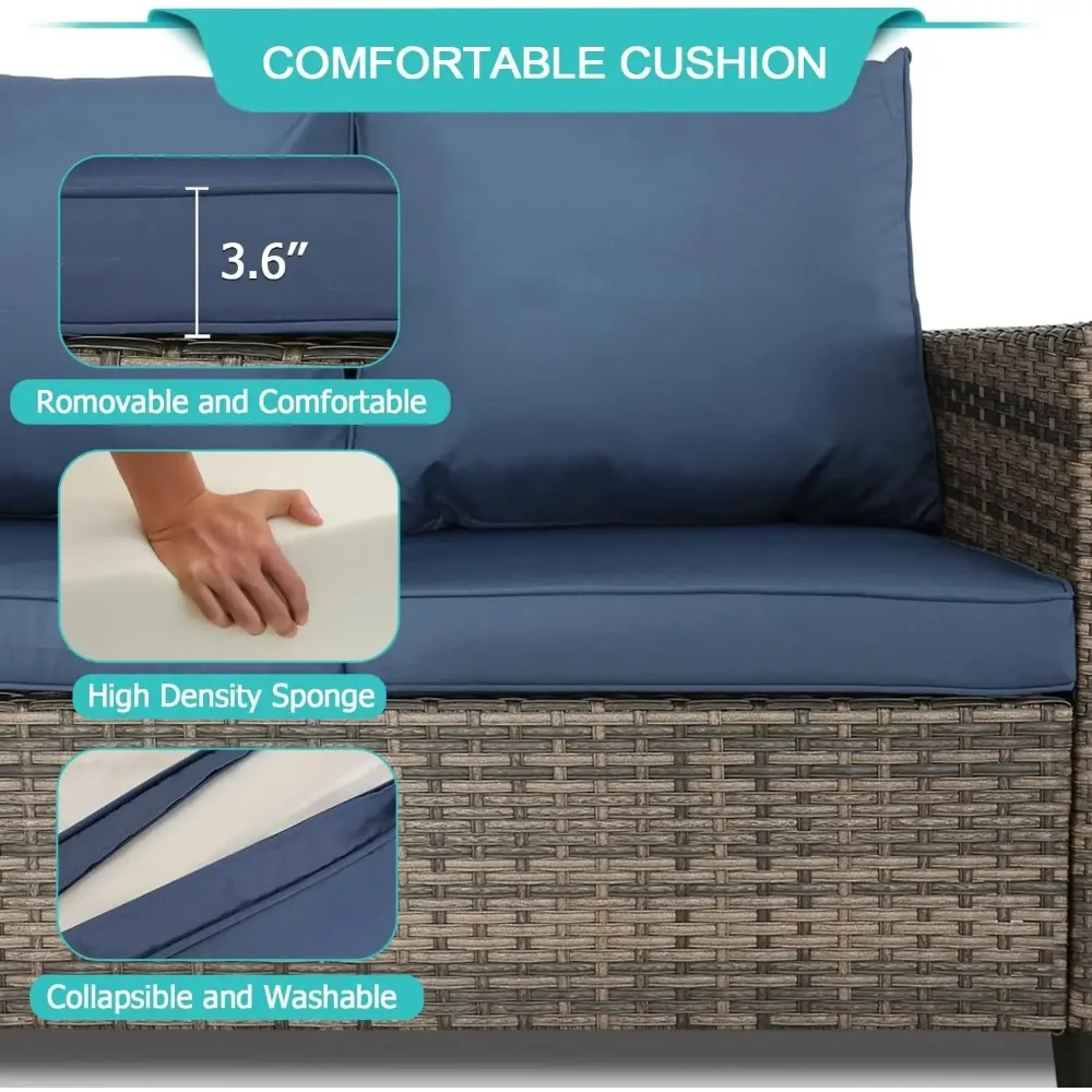 Terrassen möbel Set Rattan Outdoor Balkon Möbel Korb weide Rattan Sofa Set mit 44 "Propangas Feuerstelle Tisch