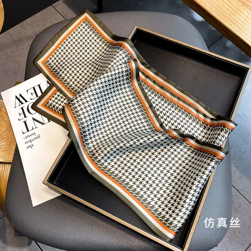 Fashion Houndstooth Print Silk Scarf Women Thin Neck Long Scarves Narrow Office Lady Shawl Bandanas Bag Female Skinny Hairbands