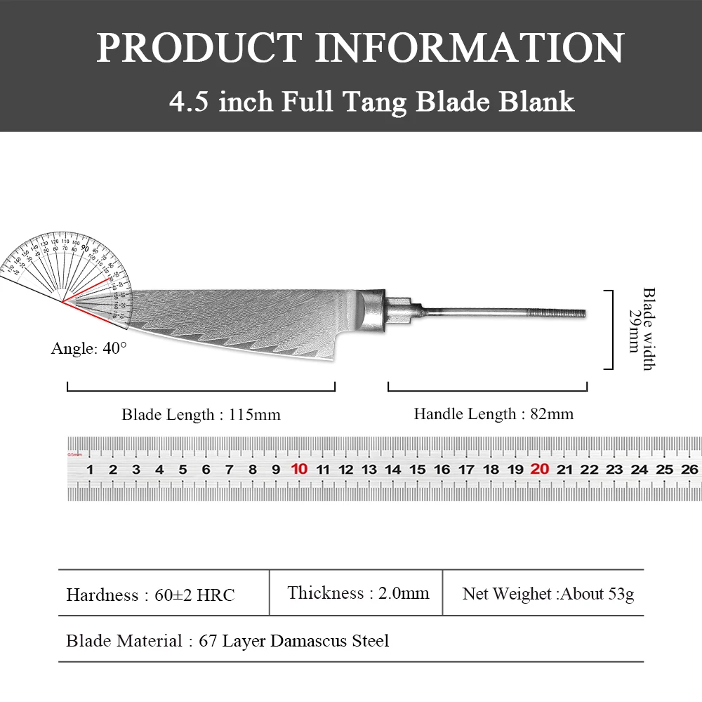 TURWHO 4.5-inch Kitchen Utility Knife Blank Blade DIY Handmade Damascus Steel Chef Knives Cutlery DIY Petty Knifes Making Tools view 6