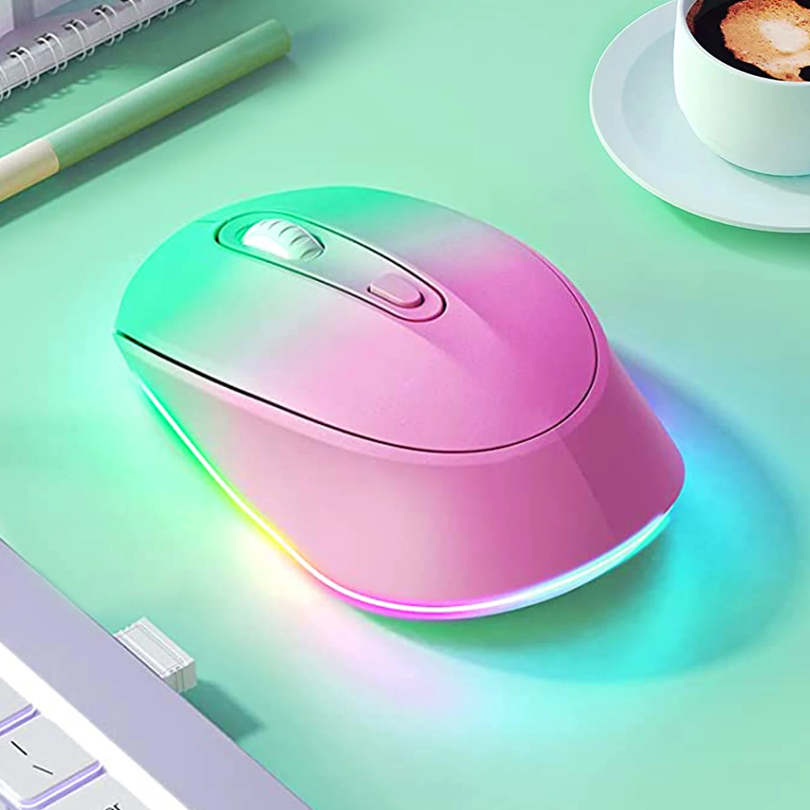 Tragbare Gaming-Maus, kabellos, RGB-Maus, leises Klicken, wiederaufladbar, ergonomisches Design, farbige LED-Hintergrundbeleuchtung, Laptop-PC, Heim- und Bürogebrauch