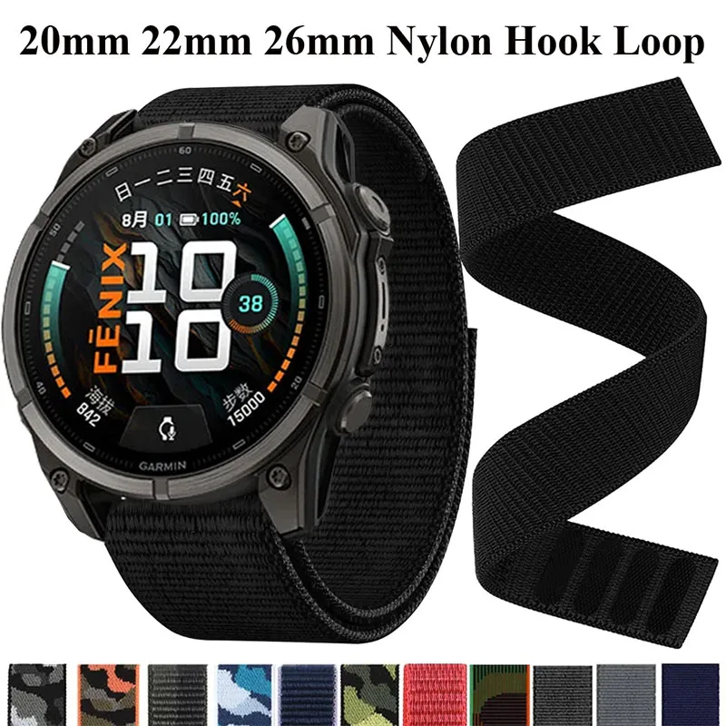 QuickFit 20mm 22mm 26mm Hook Loop Nylon Strap For Garmin Fenix 9 43 47mm 51mm Sport Band For Garmin Fenix 9Pro/8Pro/7X Pro/7/6/5
