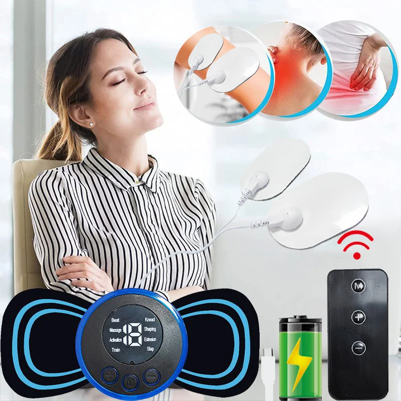 8 Modes Rechargeable Neck Massager with Remote Control EMS Low Frequency Pulse Massager For Muscle Relaxation Relief The Pain