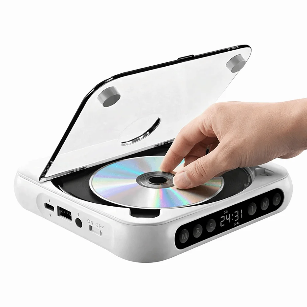 

Dustproof Cover CD Player A-B Repeat Timer LED Screen Portable Music Player External Playback FM Radio Bluetooth Music Player