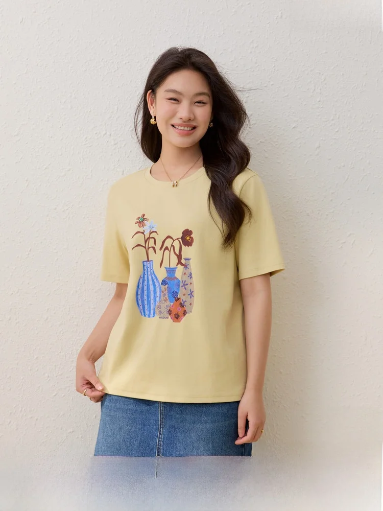 

Casual round Ne T-irt Personalized Print plus Size Women's Faionable Spring New Arrival Comfortable Cotton Blend ort ...