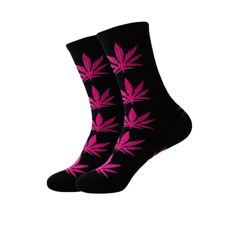 10 คู่สุ่มผสมสี Maple Leaf สไตล์ผู้ชายกลางถุงเท้านุ่มและ Breathable กลางแจ้ง Street สเก็ตบอร์ดถุงเท้า