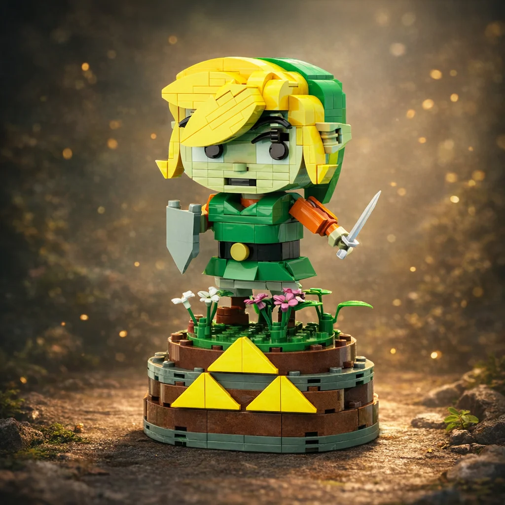 

MOC Green Tunic Hero Building Blocks Forest Warrior Bricks DIY Assembly Figure Model Desktop Ornament Gift for Adults Game Fans
