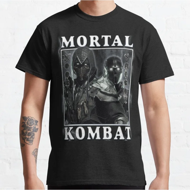 

Noob Saibot 80s retro video game Mortal Kombat 1 Short-sleeve crewneck T-shirt for men large size Adult Tops S-6xl