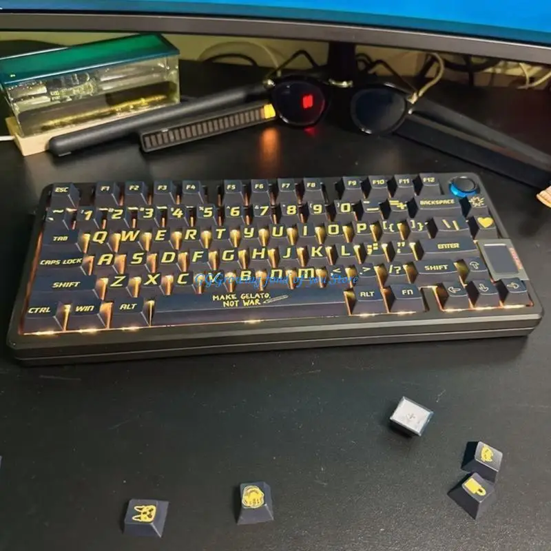 

H9EB 130Keys Keycaps Set in Black Heat Subbed Keycap Enhances Typing for Mechanical