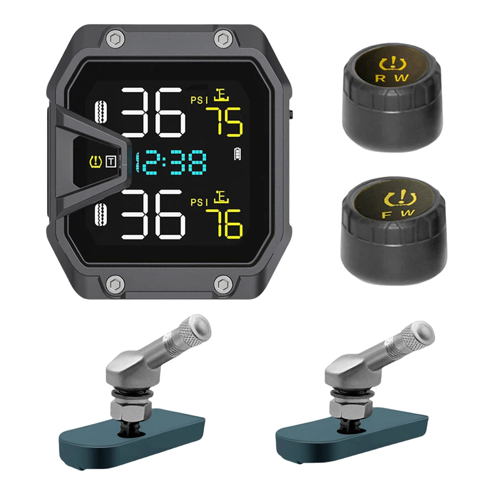 Motorcycle Tire Pressure Monitoring Alarm System with 2 Sensors Wireless Tire Pressure Monitoring System Motorcycle Accessories
