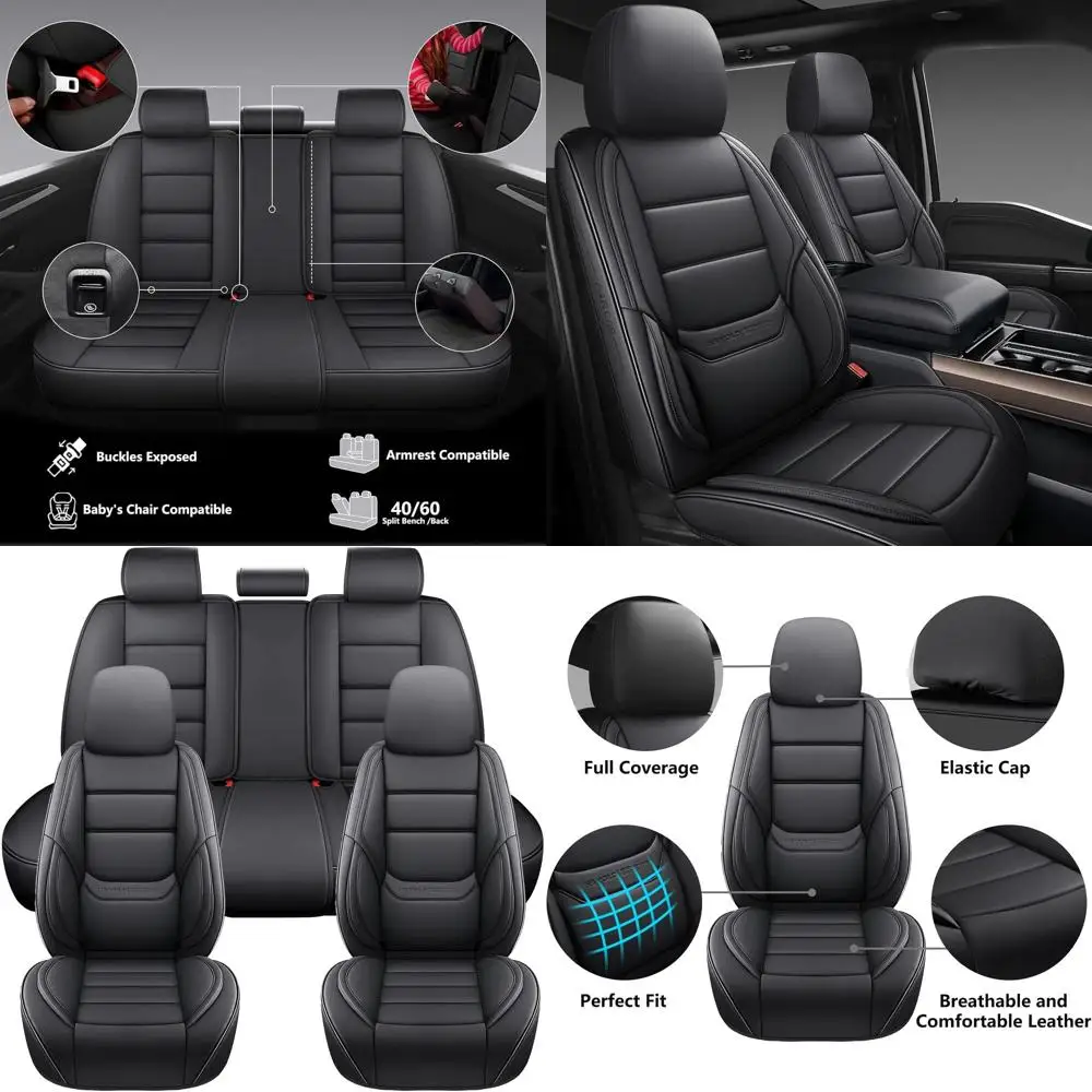 

Универсальные водонепроницаемые чехлы для автомобильных сидений из искусственной кожи, полный комплект для легковых автомобилей, внедорожников, седанов, защита на 5 сидений (черный)