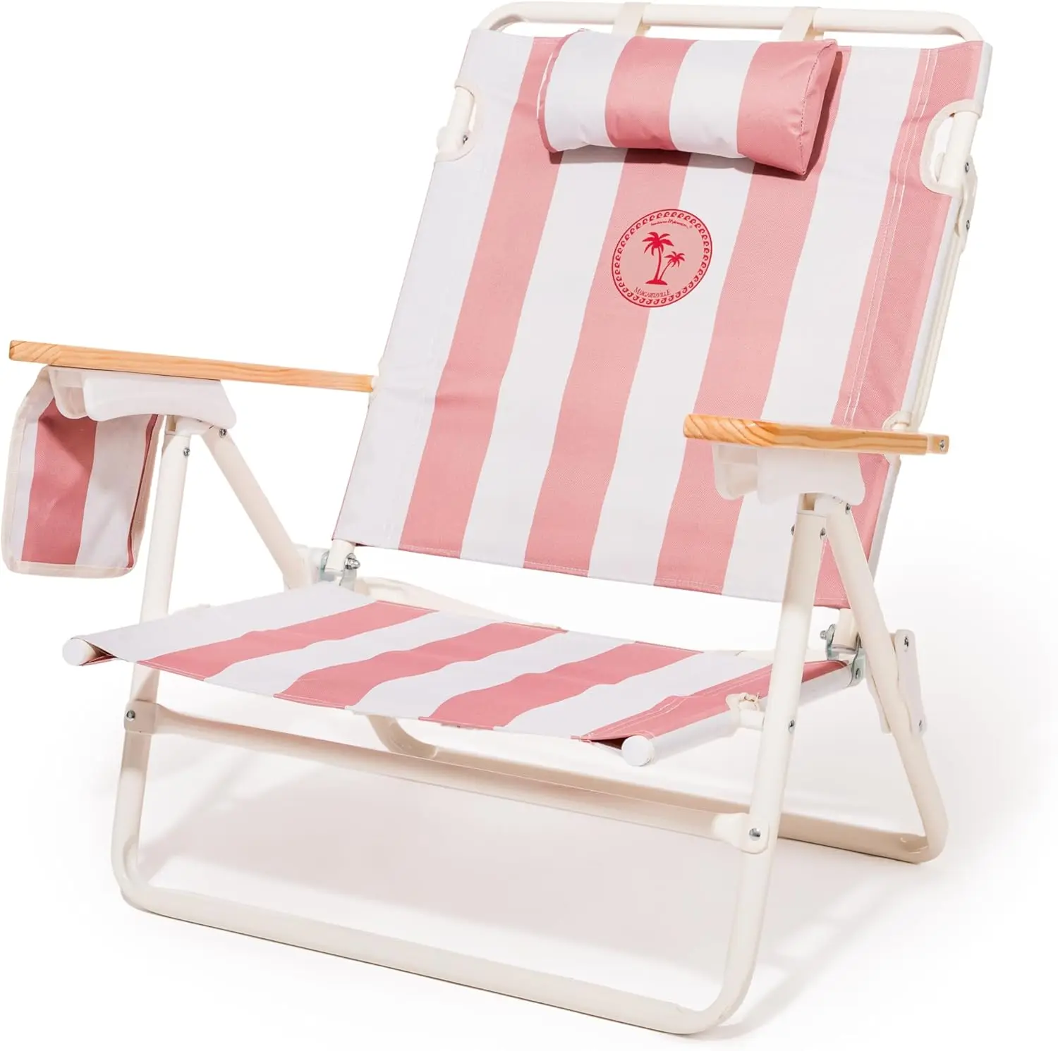

Backpack Beach Chair Lay Flat Reclining Lightweight Portable with Insulated Cooler Pocket Strawberry Daiquiri Stripe