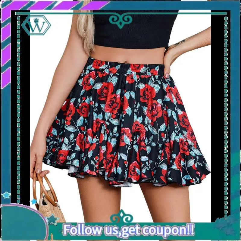 A09P レディース プリーツ スケータースカート ベーシック カジュアル ハイウエスト フリル フレア ミニ ランジェリー スカート