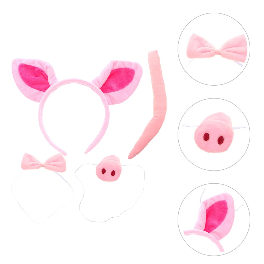 

1Set Comfortable Pig Costume Set with Realistic Ears Fake Nose Bow Tie Tail for Dancing Gathering Party Outfit
