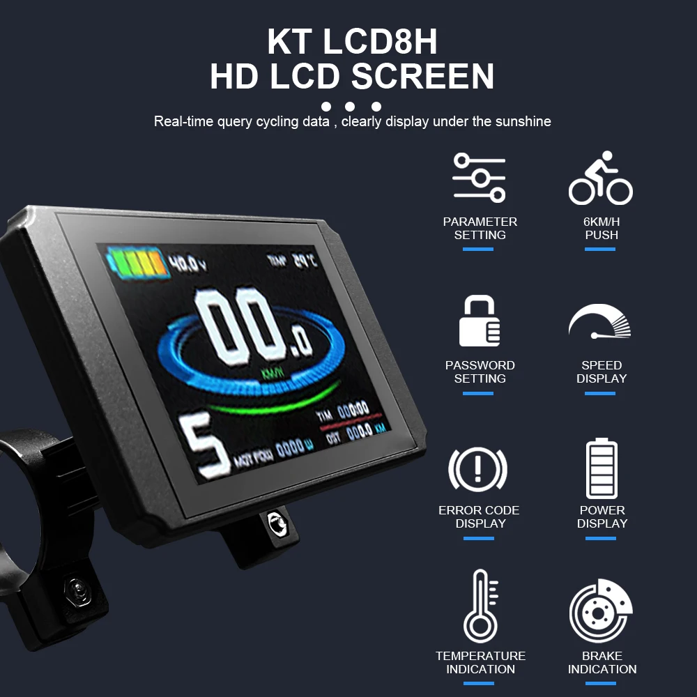 KT Ebike Display 24V36V48V72V intelligent KT LCD8H Electric Bike Display for ebike Kunteng Controller SM or Waterproof Connector