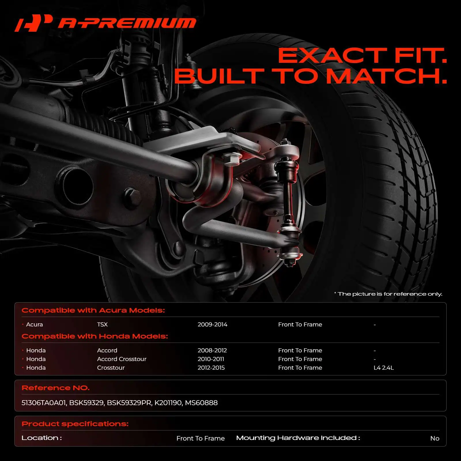 A-Premium 2x Front To Frame Side Sway Bar Bushing for Honda Accord 2008-2012 Crosstour 2012-2015 Acura TSX 2009-2014