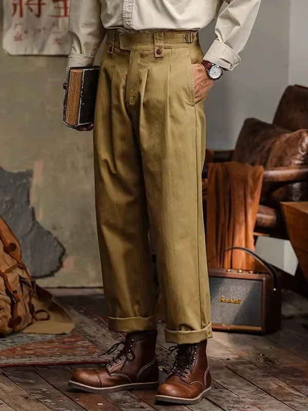 

Свободные повседневные брюки прямого кроя для мужчин в американском ретро-стиле, рабочие брюки Brit Sle Naples, свободный крой, удобные, летние