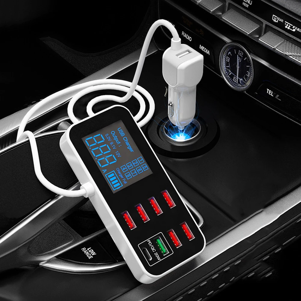 8Ports USB Car Charger 2.4A 40W Fast Charging Mobile Phone Charger Multi USB Socket with LED Display 2