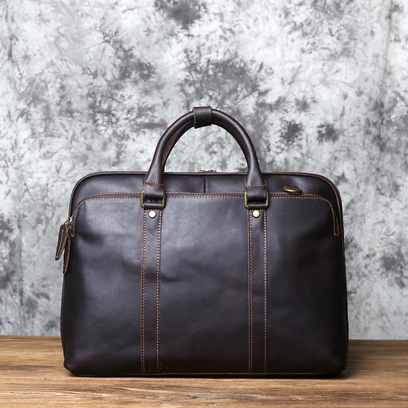 NZPJ Vintage handgefertigte Leder Herrenhandtasche Oberschicht Rindsleder Große Kapazität Business Computertasche Herren Schulter Diagonaltasche – Detail 6