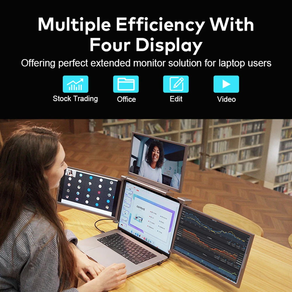 14 inches Laptop Expansion Screen 1080P FHD Portable Quad-screen Monitor Fordable & Rotatable Design Driver Quick Installation w