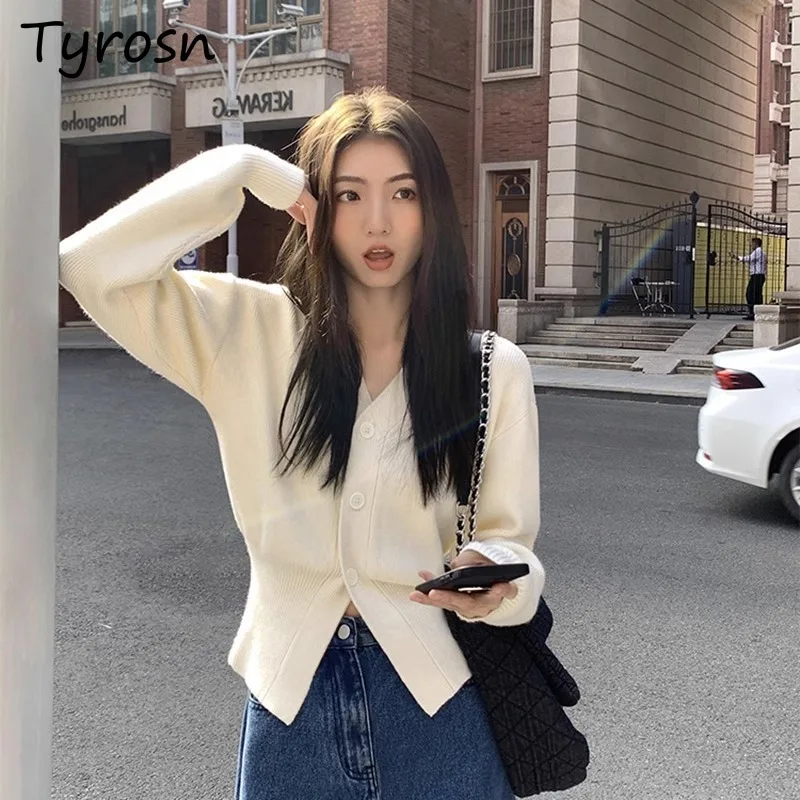 

Long Sleeve Cardigan Women New Autumn Korean Style Solid Color V-neck Sweaters Design Slim Chic Trendy Tops OL Gentle Street