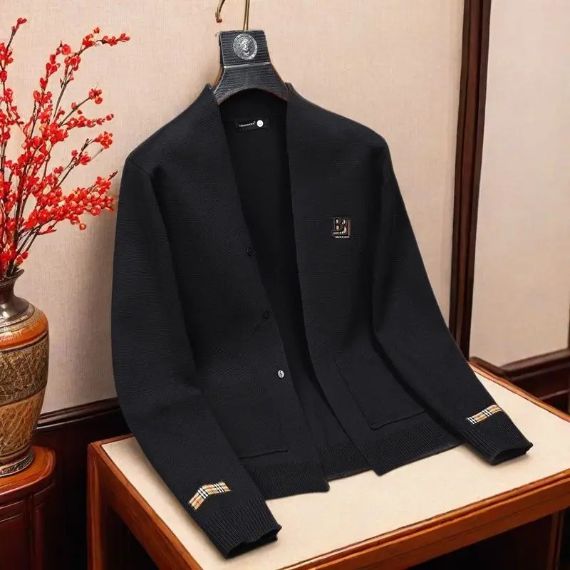 New trendy brand embroidered cardigan sweater spring and autumn men's versatile slim cardigan knitted