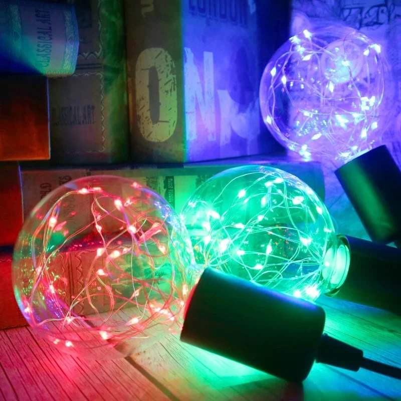 LED Edison String Light Bulb E27 110V 220V G95 Colorful RGB Lighting Copper Wire Bulb Home Decor Holiday Night Light Lamp
