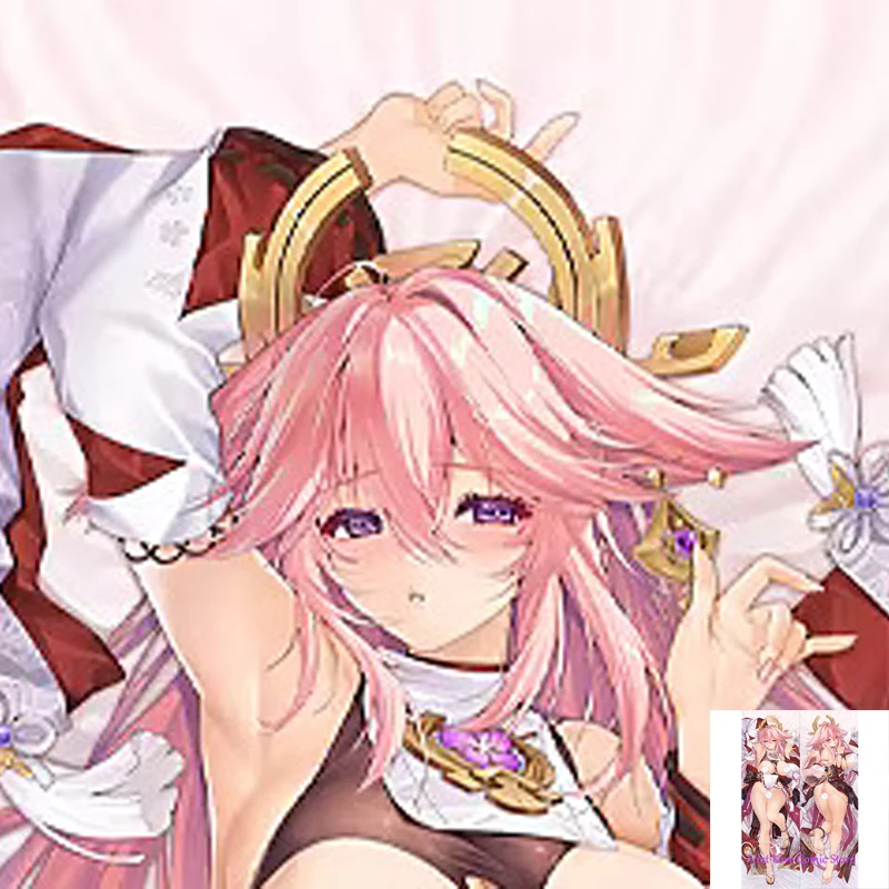 

Dakimakura Anime Guuji Yae Genshin Impact Fox Ears Double Sided Print Life-size Body Pillow Cover Decoration