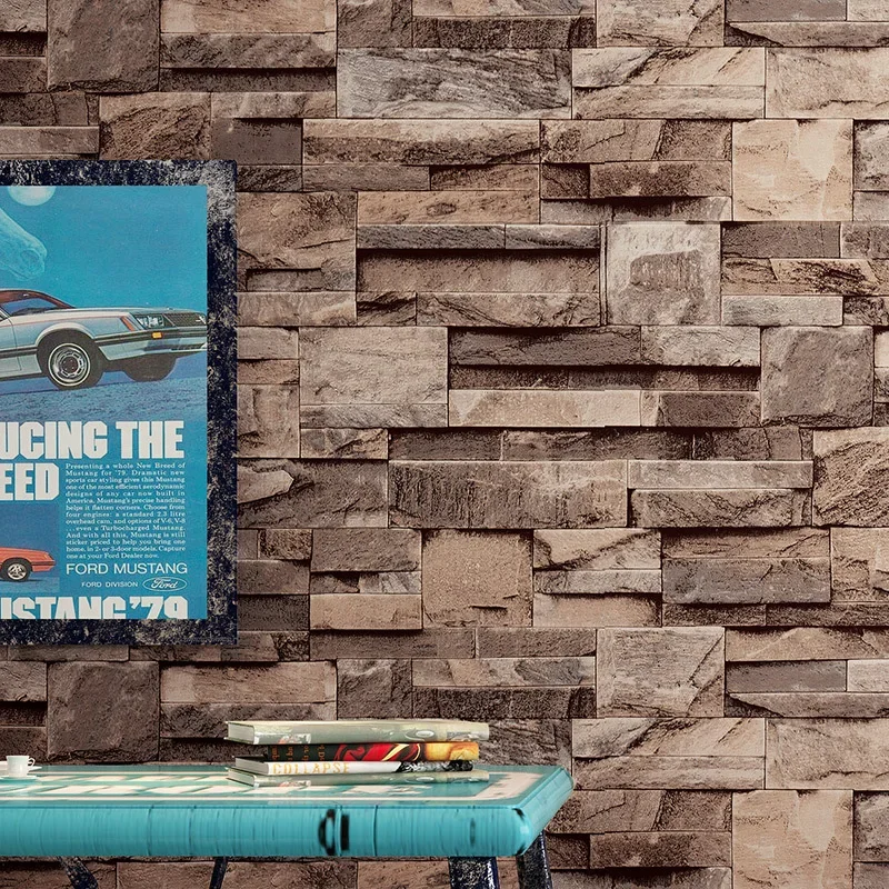 fashion wallpaper 3 d three-dimensional retro brick wallpaper restaurant clothing store background wall paper black brick