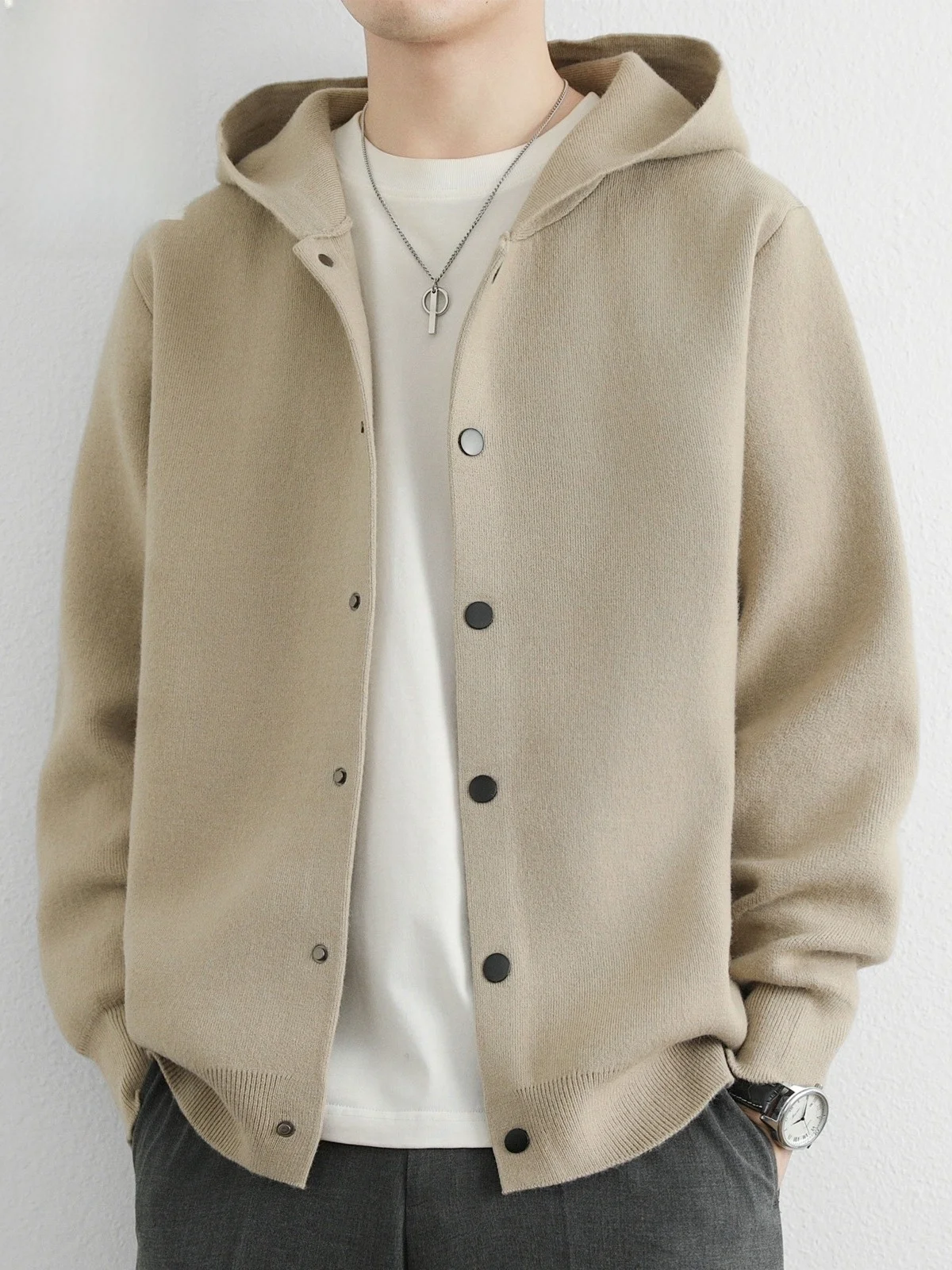 

Hooded Knitted Open Cardigan Men's Casual Jaet Trendy Sweater Coat for Autumn Winter Loose Fit Long Sve