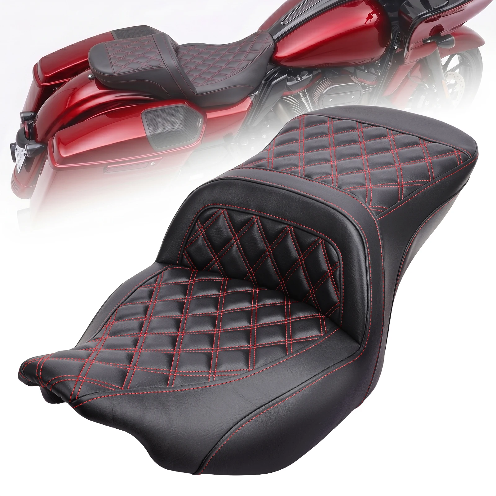 Red Square Low-Profile Rider & Passenger Seat Gel Seat for Harley Touring Road Glide/ Street Glide 2024-2025 FLHXSE FLTRXSE FLHX