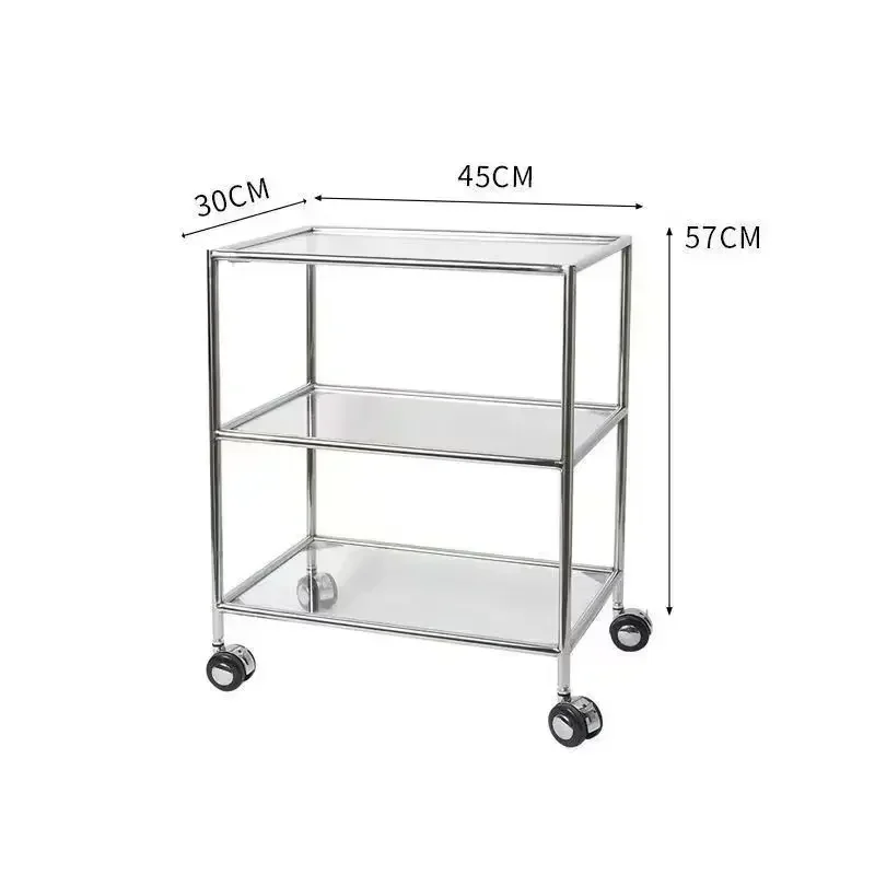 

Modern Glass Three-Layer Shelf Stainless Steel Medieval Small Cart Home Furniture Movable Side Table Coffee Table Storage Table