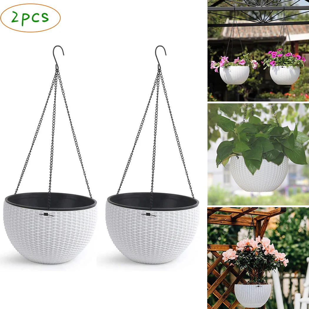 

2pcs European Style Imitation Rattan Hanging Baskets Plastic Flower Pot Hanging Pot Indoor Hanging Basket