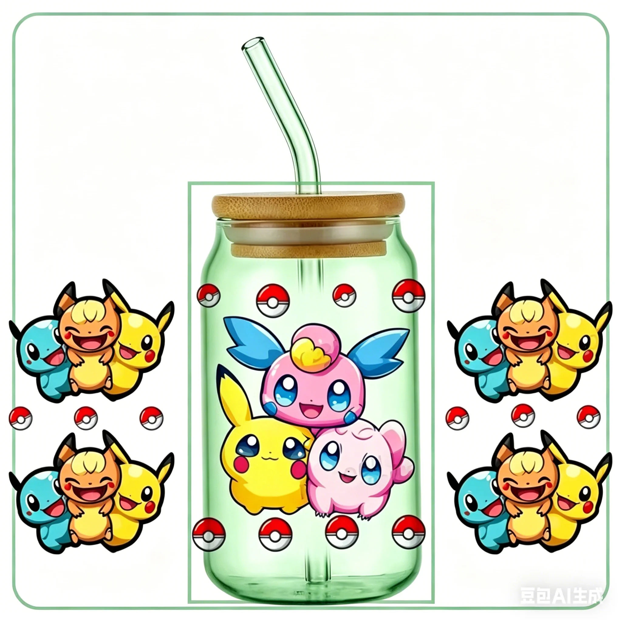 

popular pokemon pattern 16oz UV DTF Tumbler Wrap Waterproof Permanent Sticker Pokemon Design DIY Home decoration