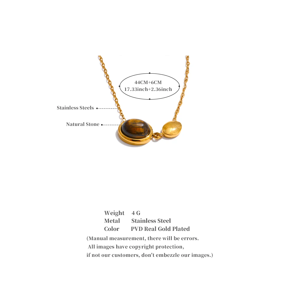 Yhpup Natural Tiger Stone Shell Pendant Charm Necklace Recommend Accessories 316L Stainless Steel Collar Casting Jewelry 2025