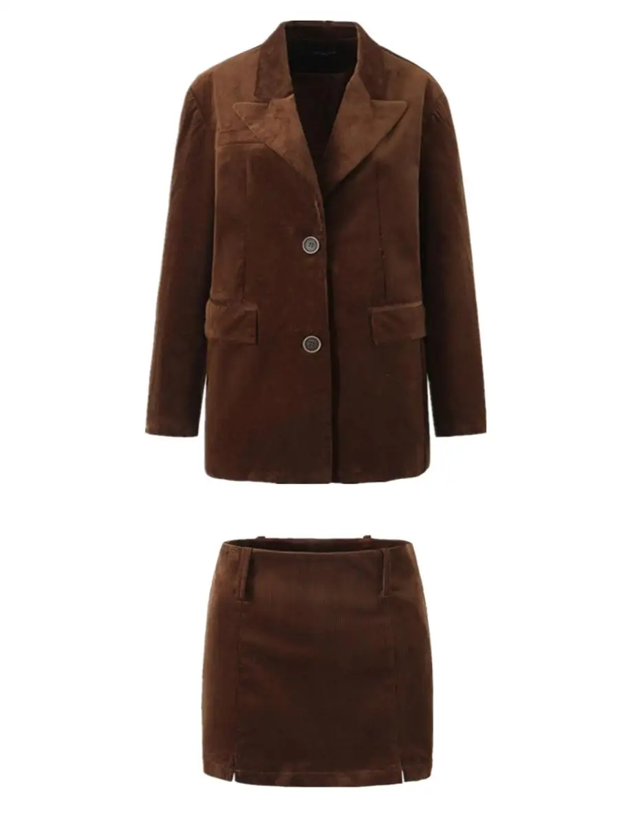 

High Waist Corduroy Set Casual Loose Vintage Faionable Split Midi Skirt Versatile Women's Faion Winter 2024