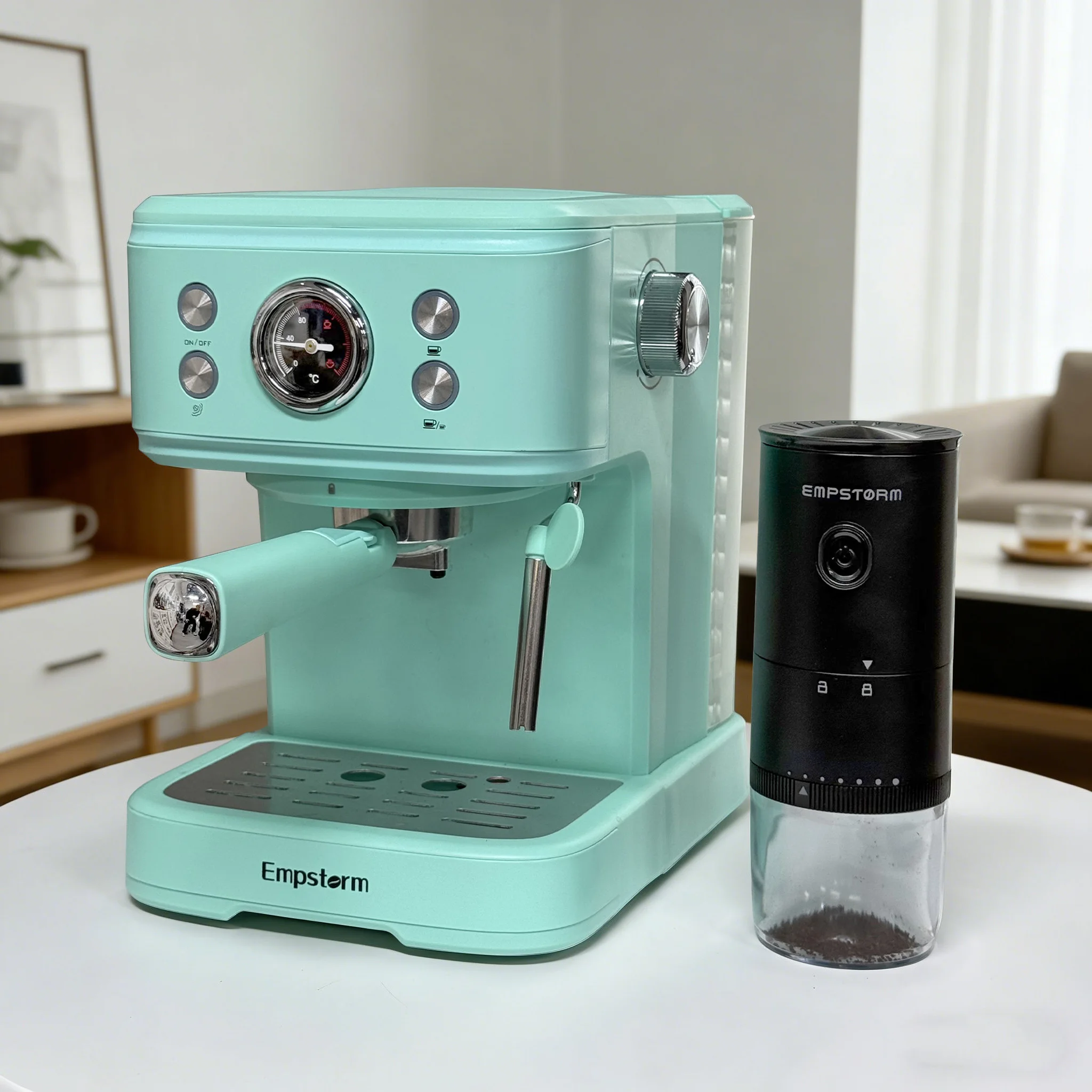 Portable Coffee Maker Grinder Combo Set 04E Electric Semi-Automatic Espresso Machine Milk Frother Hot Water System Household Use