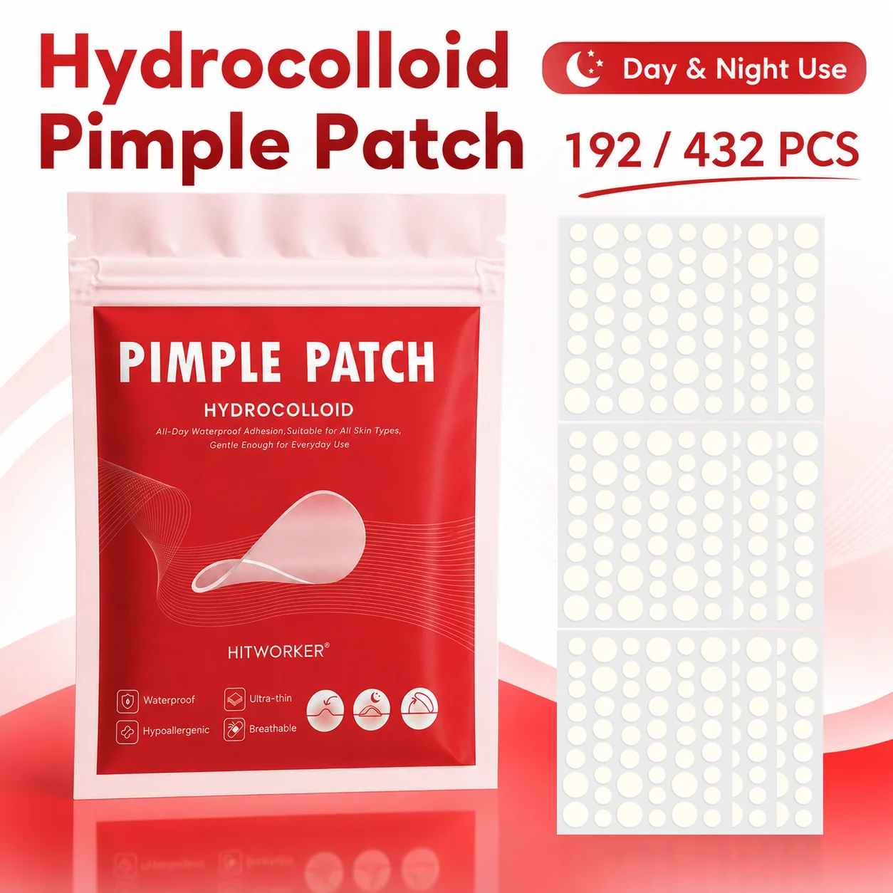192/432pcs Hydrocolloid Pimple Patches, Ultra Thin Invisible Spot Cover Face Stickers, Water-Resistant Day Night Care