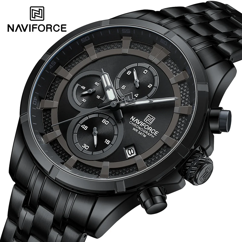 NAVIFORCE New Sport Watches for Men Fashion Brand Business Stainless Steel Date Display Wrist Watch Man Quartz Chronograph Clock