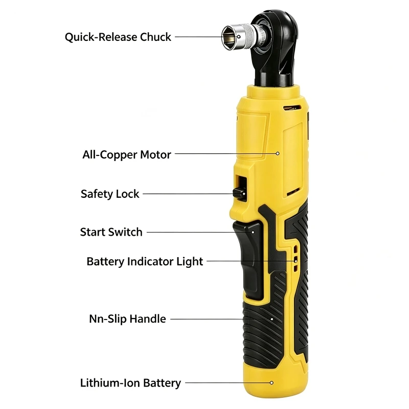 90-degree Adjustable High Torque Wrench Adjustable Speed Lithium-ion Battery Ratchet Wrench Auto Repair Right Angle Turner