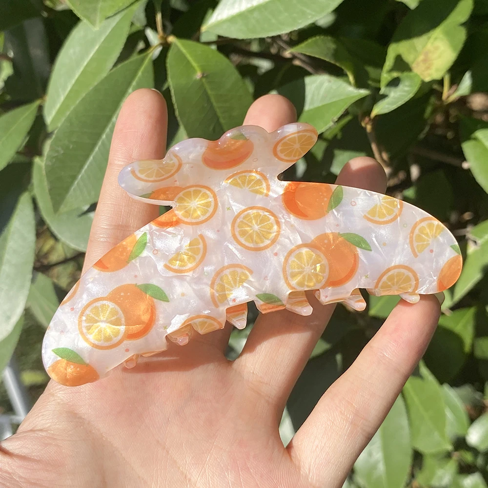 

Sweet Tangerine Fruits Printed Acetate Hairpin Temperament Flower Thick Hair Claw Clip Accessories For Women Girls Gifts