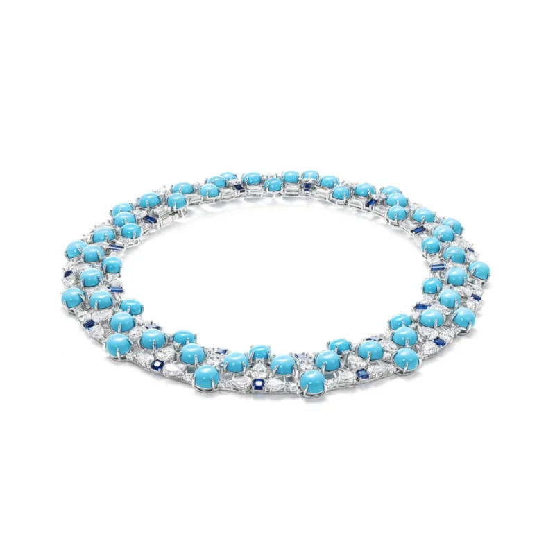 ZOCA Unique Blue Turquoise 925 Sterling Silver Choker Necklaces For Women Luxury Fine Wedding Party Jewelry