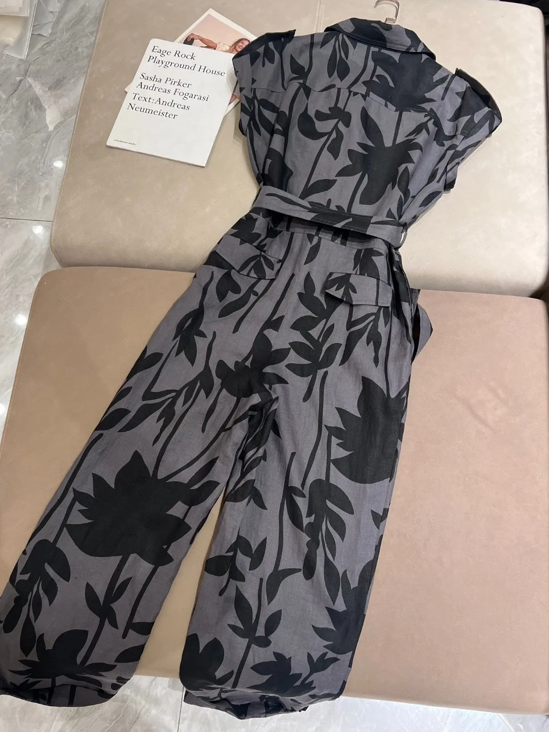 Summer high quality linen printed jumpsuit