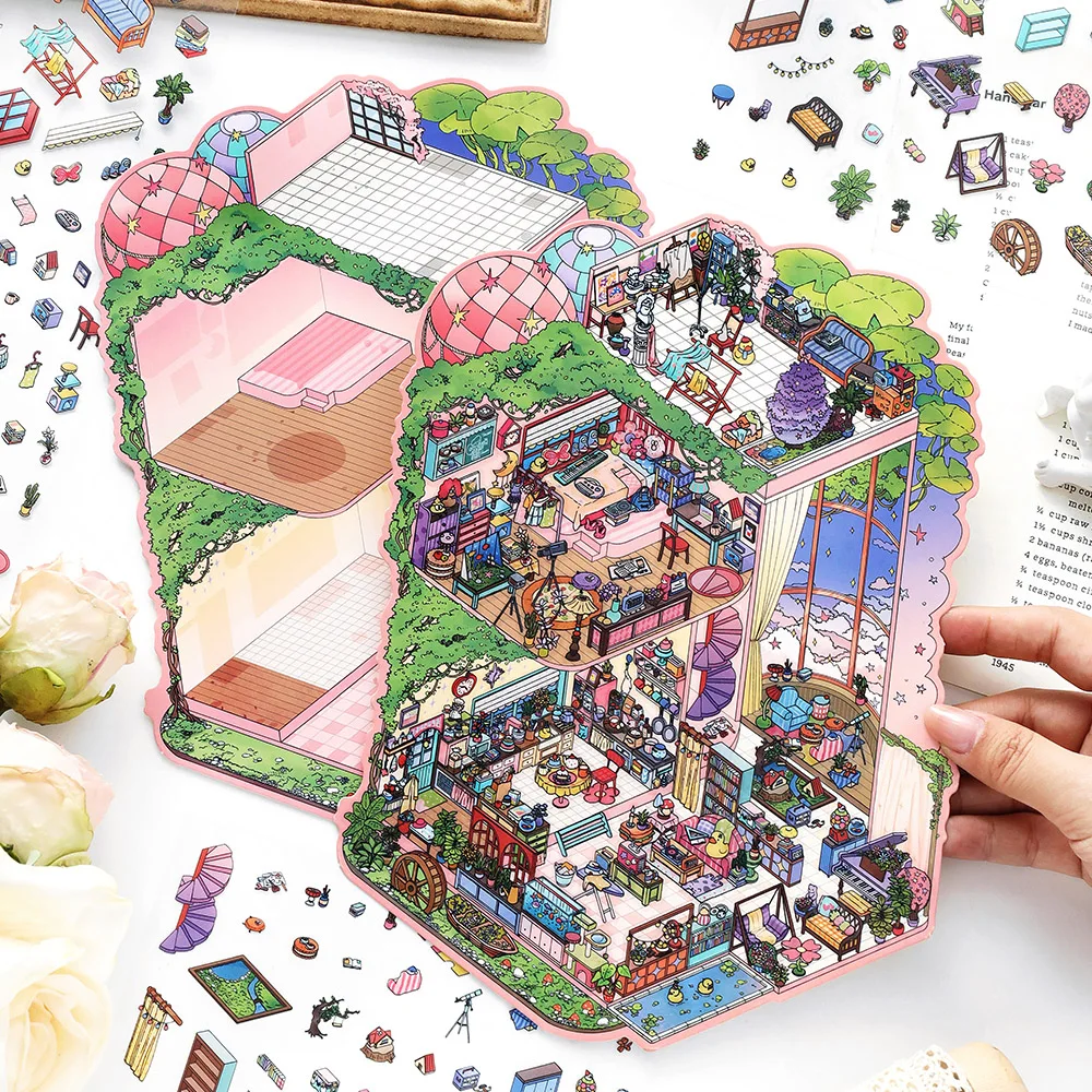 4sheets/bag House Corner Miniature Diorama Stickers Stress Relief for DIY Craft Birthday Gifts Teaching Rewards