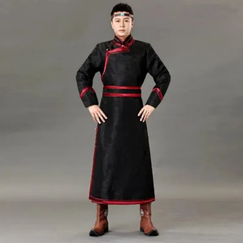 Chinese Mongolia Men Robe Long Vintage Stage Spring